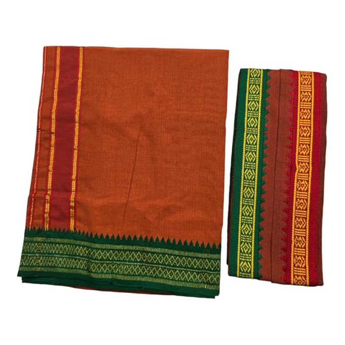 Men's Pure Cotton Colorful Single Dhoti - 2 MTR | SPL Padayappa (Mayilkan) Jari Border Single Dhoti | 4 Mulam Angavastam | Towel Set