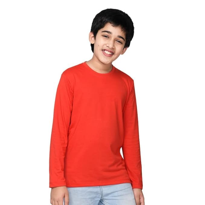 Boy's Regular Fit T-Shirt  Plain Casual Wear Round Neck Premium Cotton Kids T-Shirts Full Sleeve Round Neck for Boys and Girls