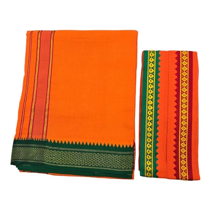 Men's Pure Cotton Colorful Single Dhoti - 2 MTR | SPL Padayappa (Mayilkan) Jari Border Single Dhoti | 4 Mulam Angavastam | Towel Set