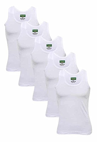 Poomer Cotton Men's White Sleeveless Vest (5s Pack 'XL' Size=95 Cms)