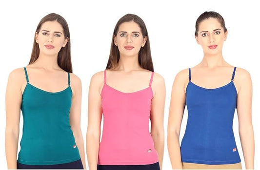 Prithvi® Joshi Slip (Adjustable Strap) for Girls & Women's/Camisole - Pack of 3# Multicolour # Premium Wear # Colour May Vary #