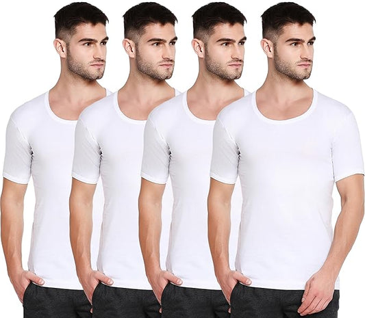 Poomer Premium Cotton Pure White Vest for Mens - Pack of 4