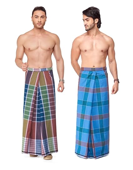 Nandu  Brand Men's Cotton Stitched Lungi (Pattern May Vary, Multicolour, Free Size) - Pack of 2