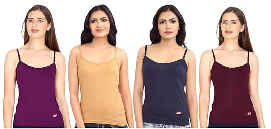 Prithvi® Joshi Slip (Adjustable Strap) for Girls & Women's/Camisole - Pack of 4# Multicolour # Premium Wear # Colour May Vary #