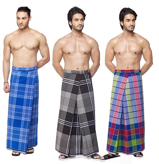 Nandu  Brand Men's Cotton Stitched Lungi (Pattern May Vary, Multicolour, Free Size) - Pack of 3