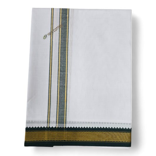 Men's Traditional Pure Cotton Thalapathy Mayilkann Ganga Jamuna Border Bleached, Men Dhoties,  Towel