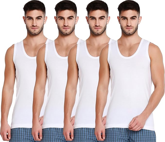 Poomer Premium Cotton Pure White Vest for Mens - Pack of 4