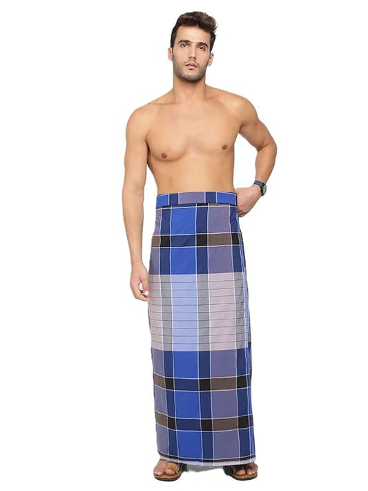 Nandu  Brand Men's Cotton Stitched Lungi (Pattern May Vary, Multicolour, Free Size) - Pack of 1