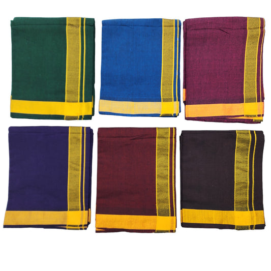 Men's Cotton Kerala Style Single Pondu Dhoti (Multicolour, 1.28x2.00 m)- Pack of 6