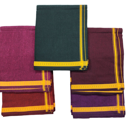 Men's Cotton Kerala Style Single Pondu Dhoti (Multicolour, 1.28x2.00 m)- Pack of 5