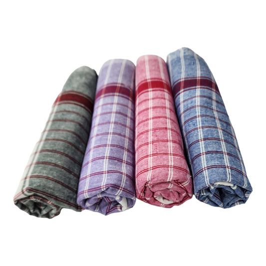 Pure Cotton Handloom Bath Towel 110 GSM Large Size Bankura Gamcha Small Checks (Multicolour) 90 X 180 cm (36 X 72 Inches)