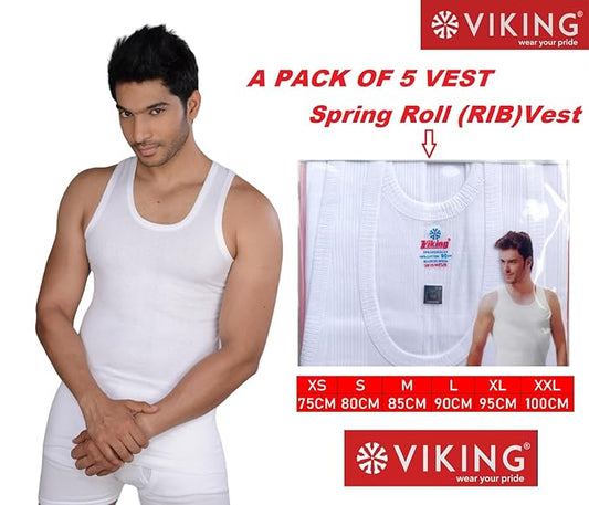 VIKING  Men's Cotton Rib Vests - Combo of 5 (Spring ROLL)