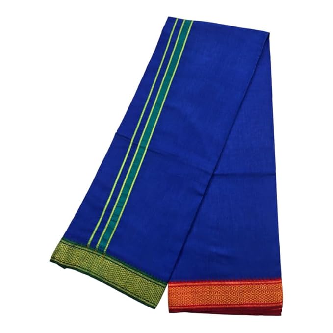 Men's Pure Cotton Colorful Single Dhoti - 2 MTR | SPL Padayappa (Mayilkan) Jari Border Single Dhoti | 4 Mulam Angavastam | Towel Set