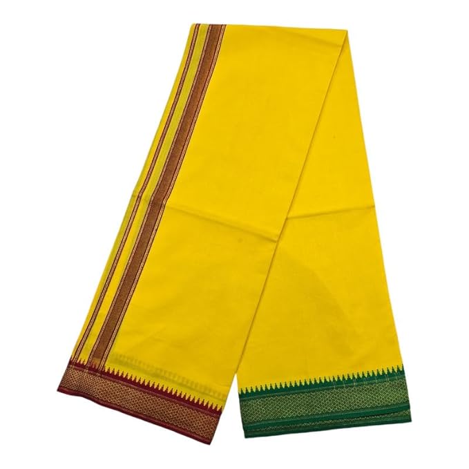 Men's Pure Cotton Colorful Single Dhoti - 2 MTR | SPL Padayappa (Mayilkan) Jari Border Single Dhoti | 4 Mulam Angavastam | Towel Set