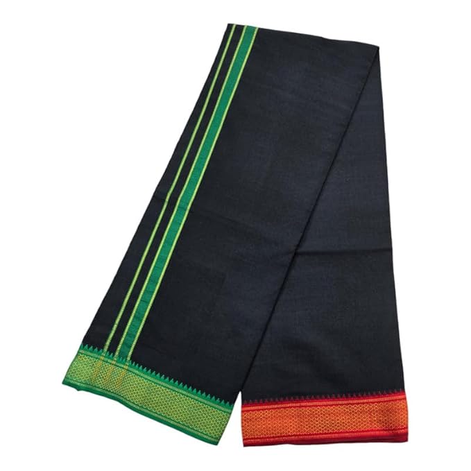 Men's Pure Cotton Colorful Single Dhoti - 2 MTR | SPL Padayappa (Mayilkan) Jari Border Single Dhoti | 4 Mulam Angavastam | Towel Set