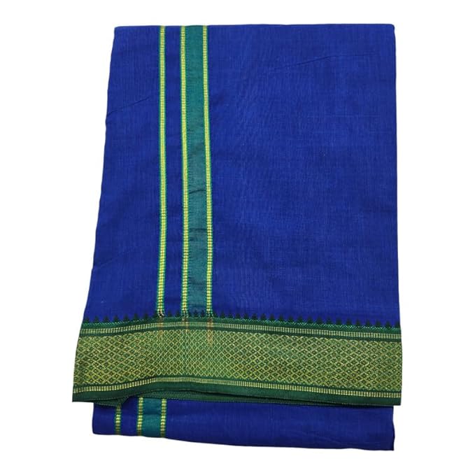 Men's Pure Cotton Colorful Single Dhoti - 2 MTR | SPL Padayappa (Mayilkan) Jari Border Single Dhoti | 4 Mulam Angavastam | Towel Set