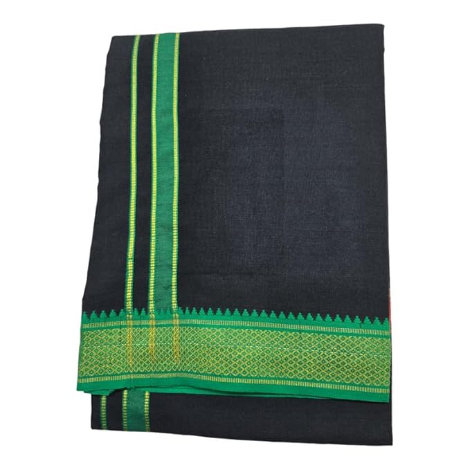 Men's Pure Cotton Colorful Single Dhoti - 2 MTR | SPL Padayappa (Mayilkan) Jari Border Single Dhoti | 4 Mulam Angavastam | Towel Set