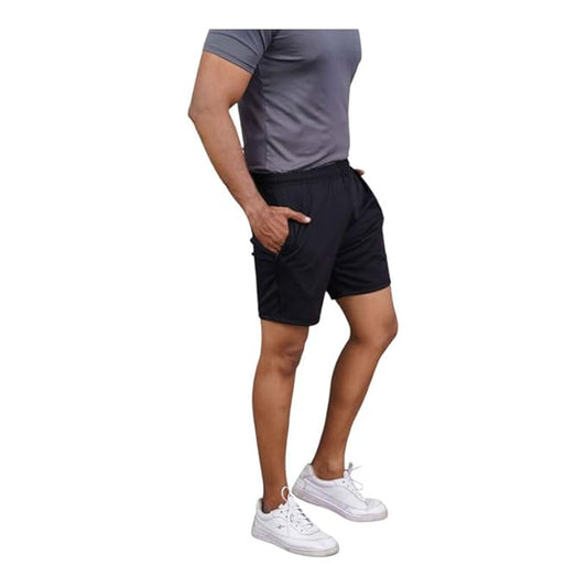 Men's Stretchable Lycra Shorts | Rich Regular Fit Solid Shorts with Side Pockets | Half Short Pant-Regular Fit | Perfect for Workout, Gym, Running & Sports Short