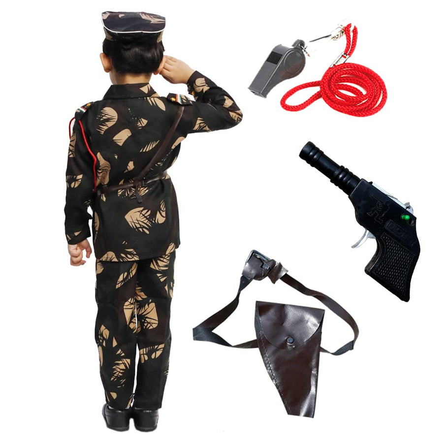 Police Dress for Kids| Full Set (1 Shirt,1 Pant,1 Gun,1 Gun cover with  belt,1 Cap,1 Whistle rope,1 whistle)