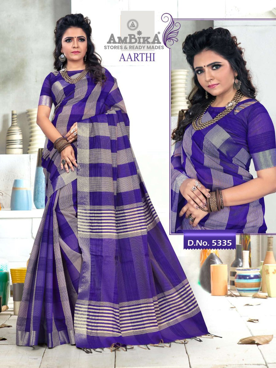 AARTHI SILK COTTON SAREE with Zari Butta with Blouse Piece for Womens