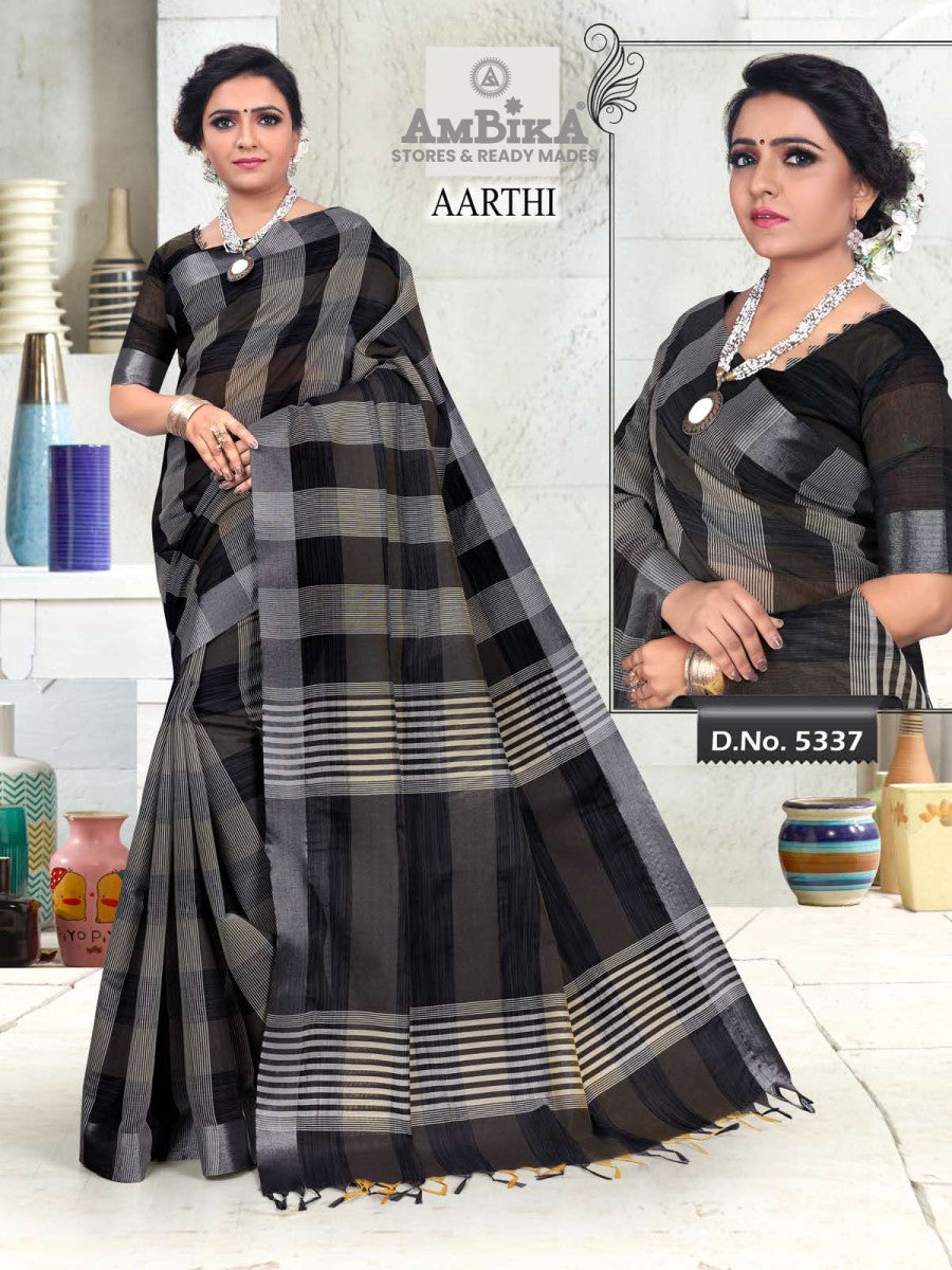 AARTHI SILK COTTON SAREE with Zari Butta with Blouse Piece for Womens