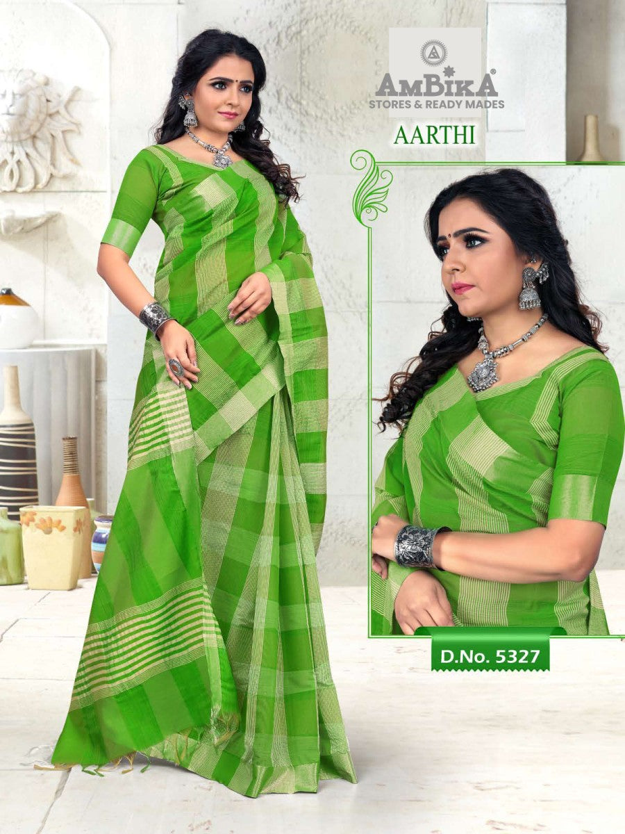 AARTHI SILK COTTON SAREE with Zari Butta with Blouse Piece for Womens