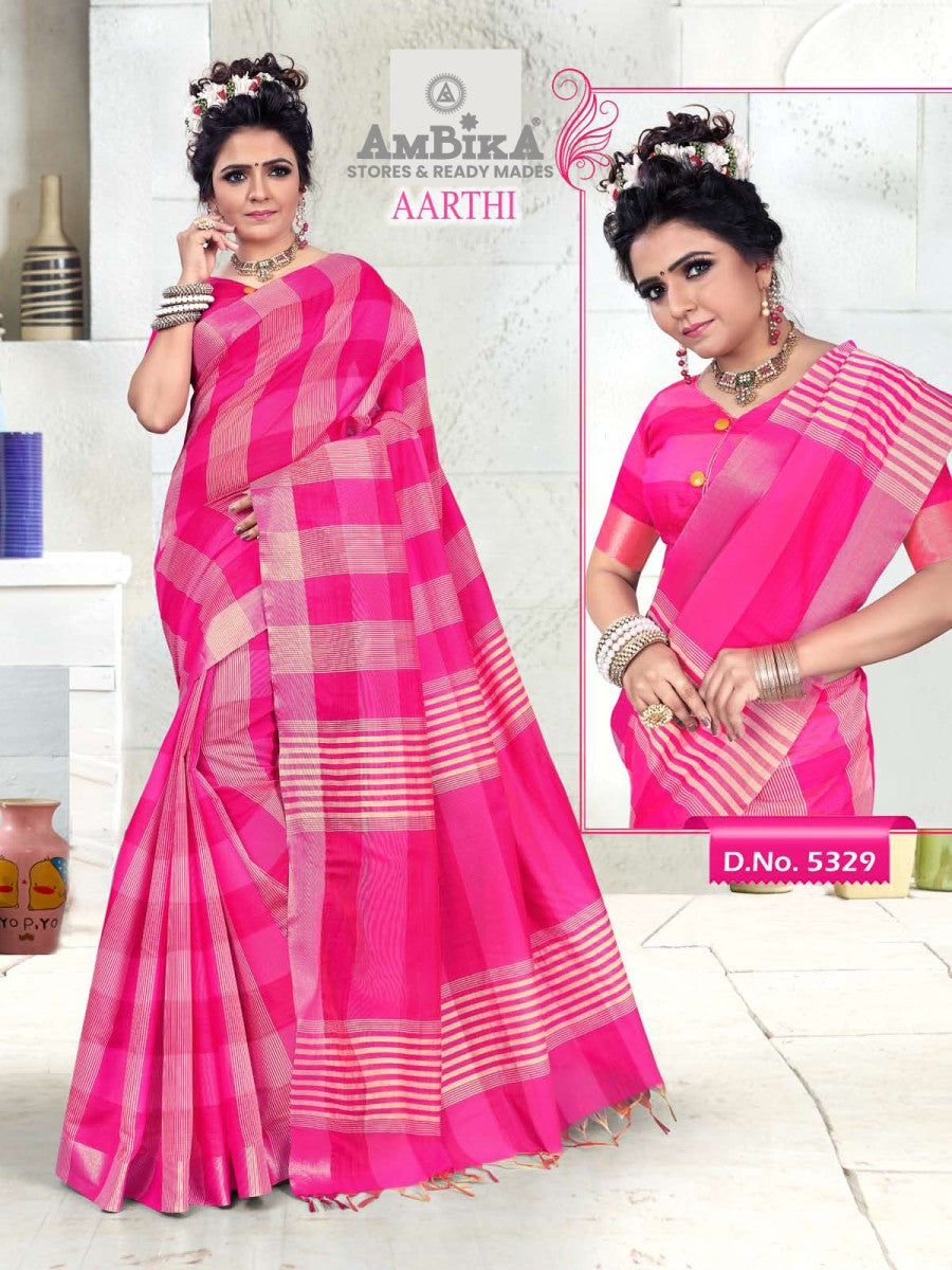 AARTHI SILK COTTON SAREE with Zari Butta with Blouse Piece for Womens