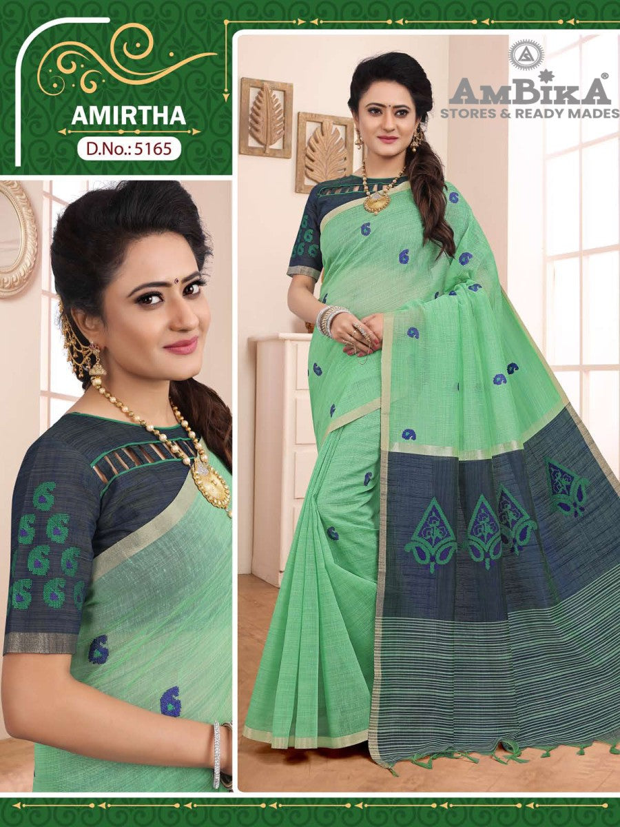 AMIRTHA SILK COTTON SAREE with Zari Butta with Blouse Piece for Womens