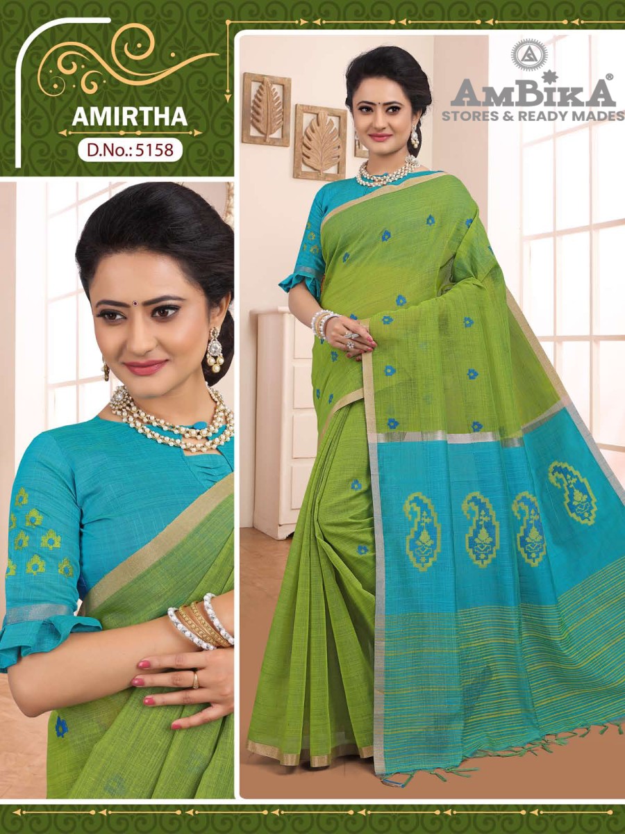 AMIRTHA SILK COTTON SAREE with Zari Butta with Blouse Piece for Womens