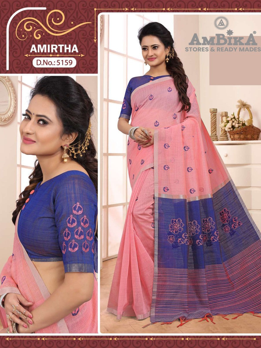 AMIRTHA SILK COTTON SAREE with Zari Butta with Blouse Piece for Womens