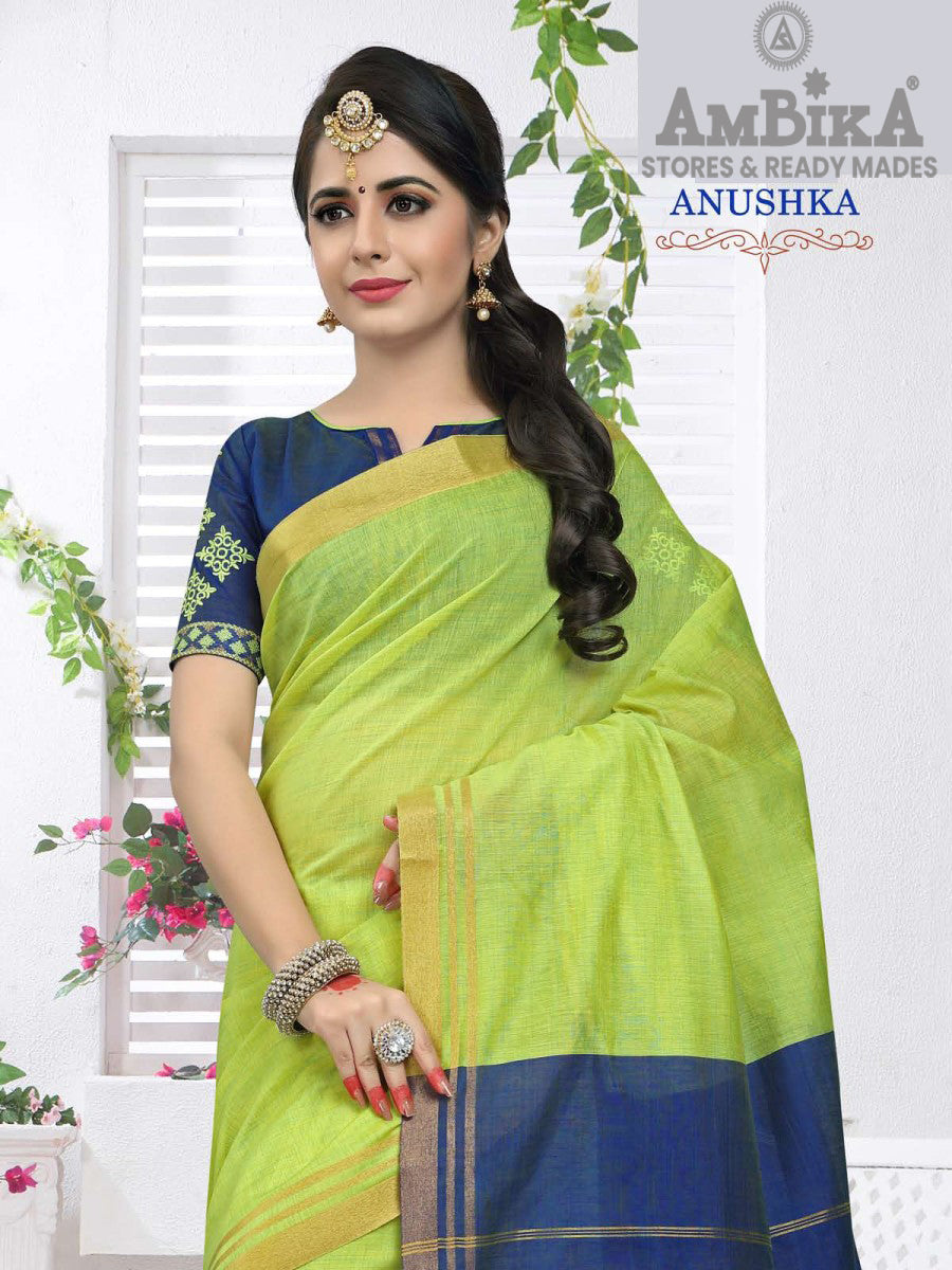 ANUSHKA SILK COTTON SAREE Cotton  with Blouse Piece for Womens