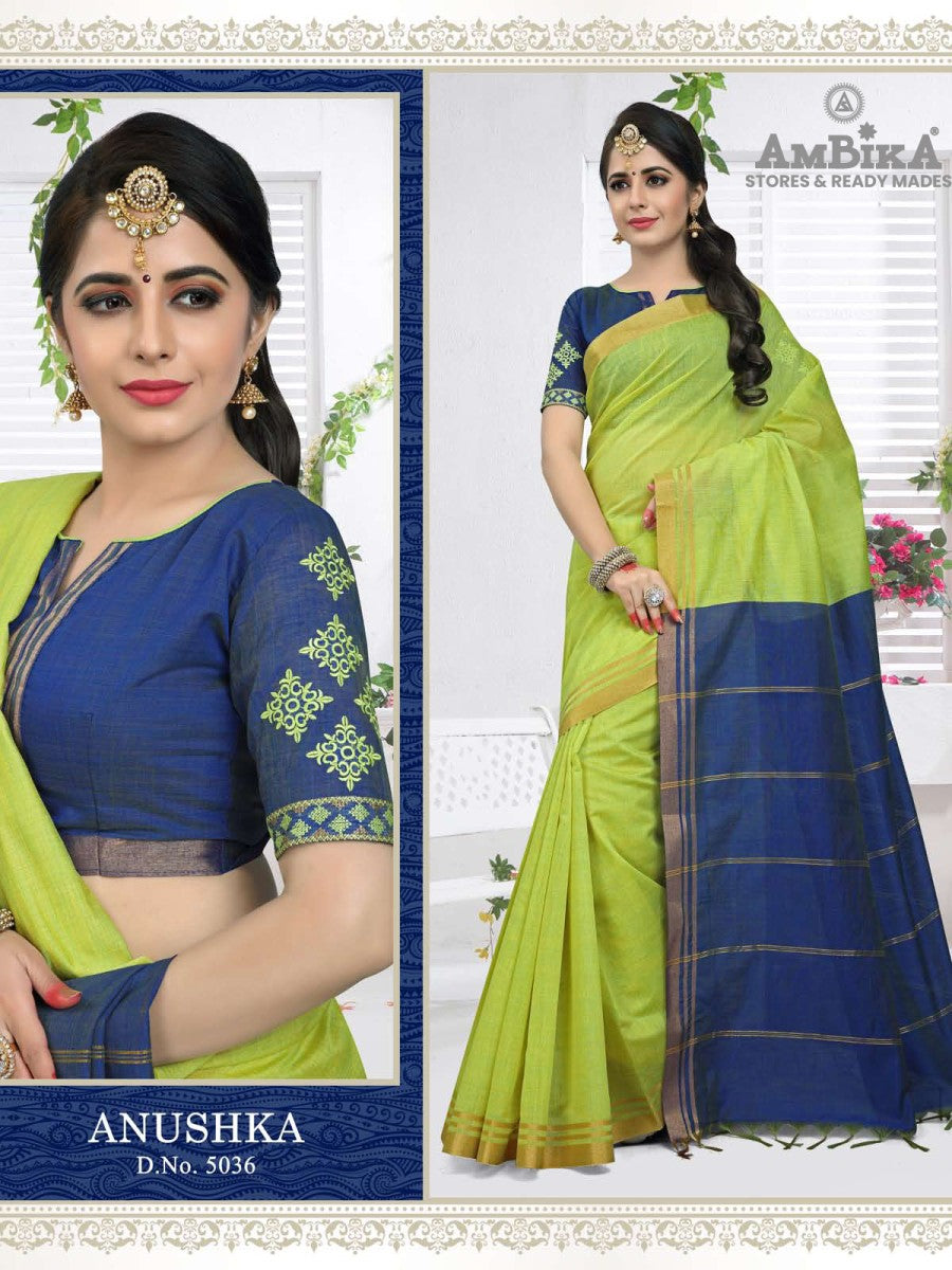 ANUSHKA SILK COTTON SAREE Cotton  with Blouse Piece for Womens