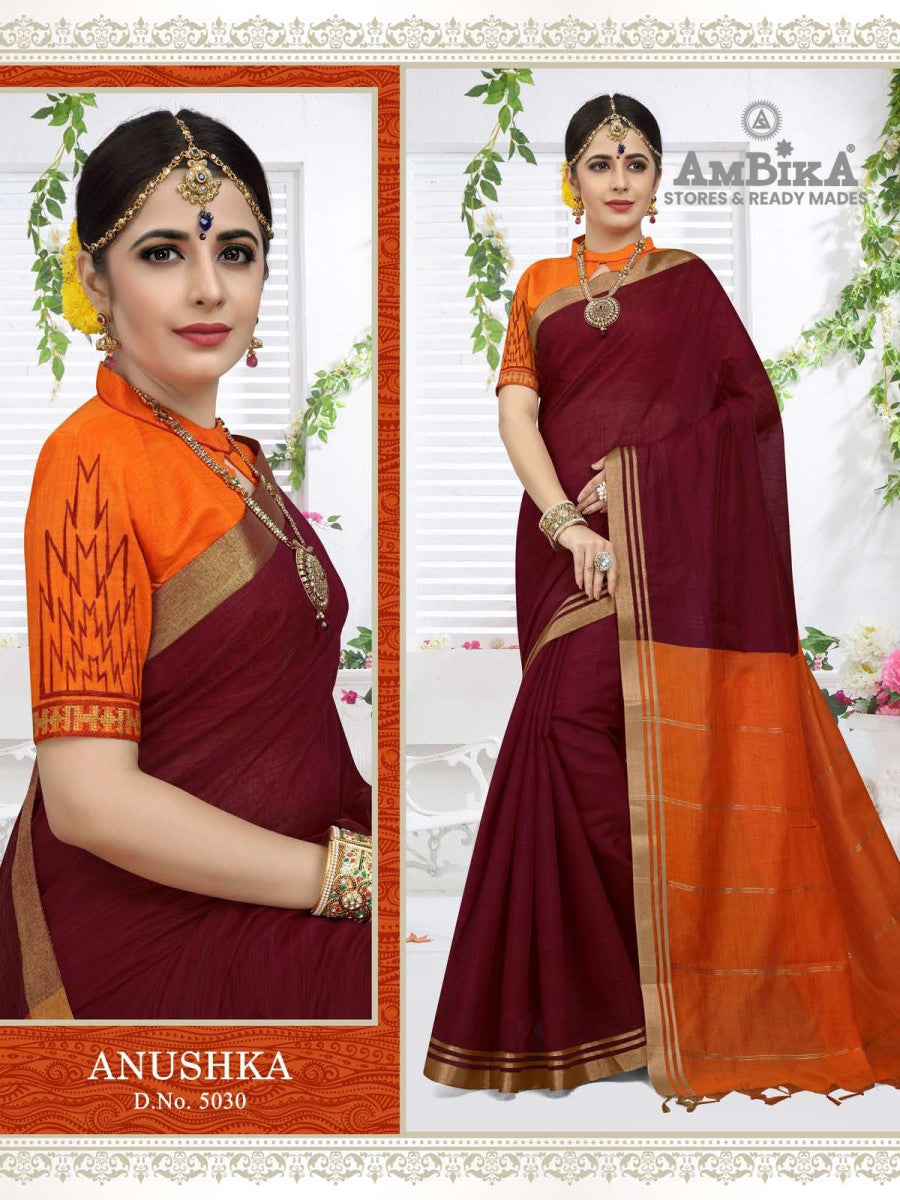 ANUSHKA SILK COTTON SAREE Cotton  with Blouse Piece for Womens