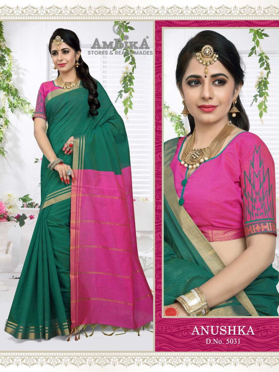 ANUSHKA SILK COTTON SAREE Cotton  with Blouse Piece for Womens