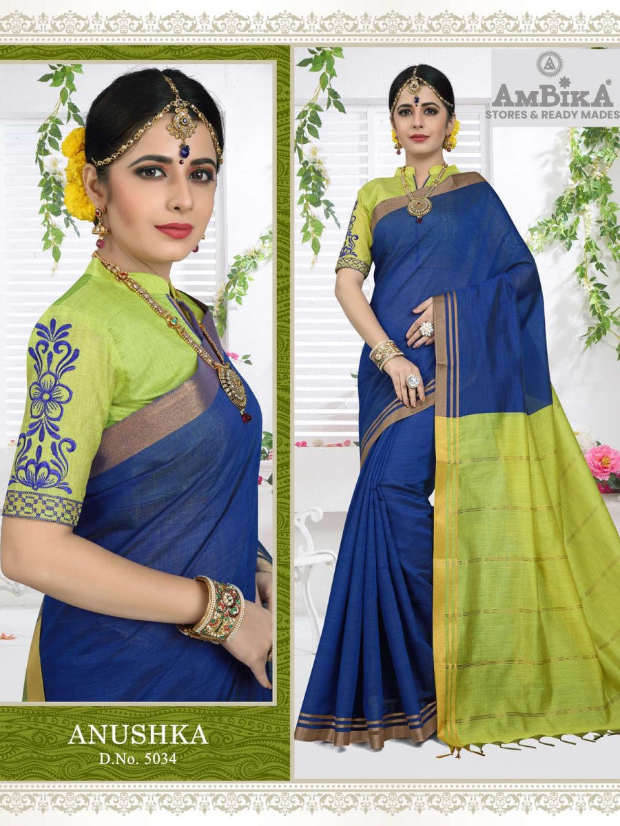 ANUSHKA SILK COTTON SAREE Cotton  with Blouse Piece for Womens