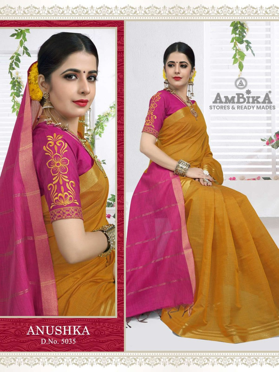 ANUSHKA SILK COTTON SAREE Cotton  with Blouse Piece for Womens