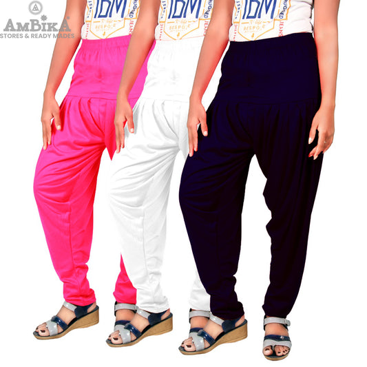 Combo Pack of 3 Cotton Viscose Lycra Dhoti Patiyala Salwar Bottom Pants for Women