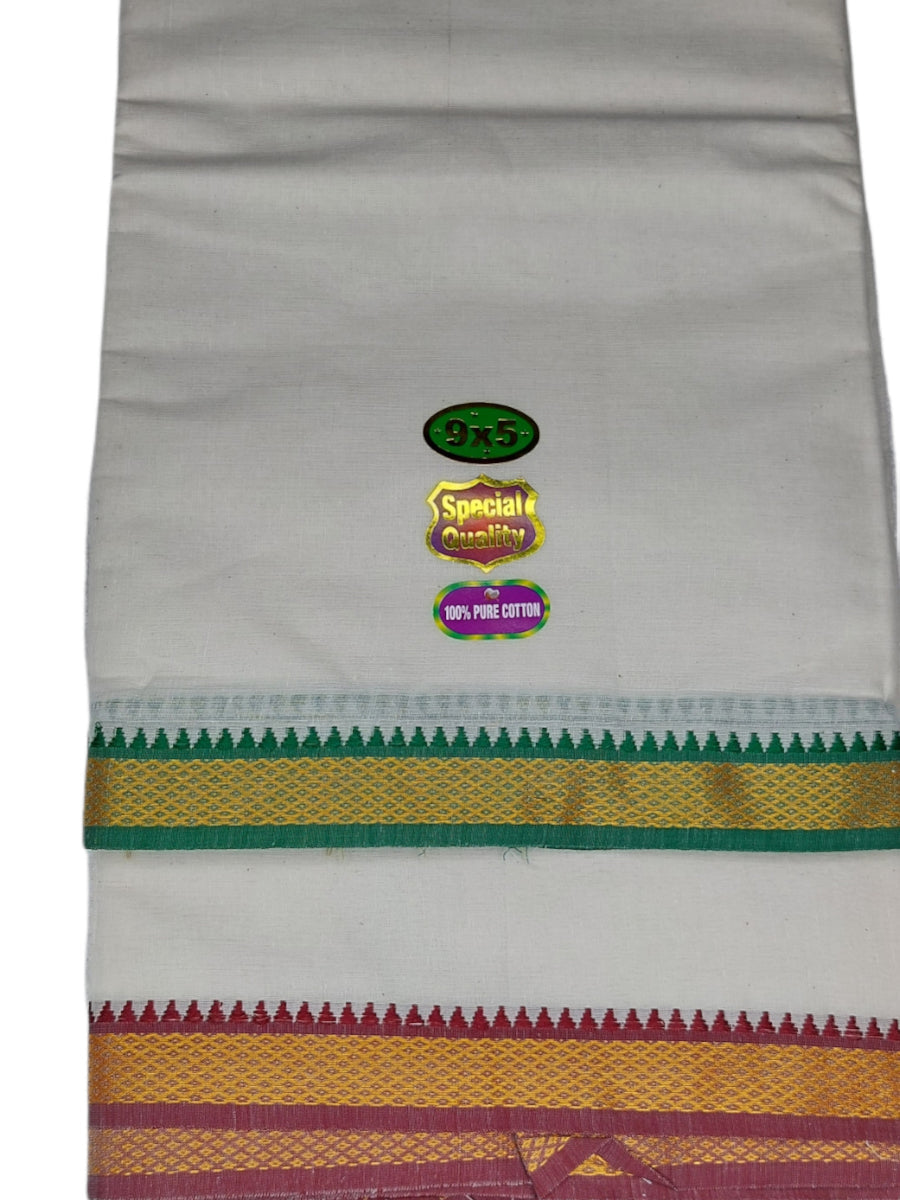 Cotton Unbleached Off-White Dhoti | South Indian Cotton Dhoti Mayil Kan Vesti [9X5]