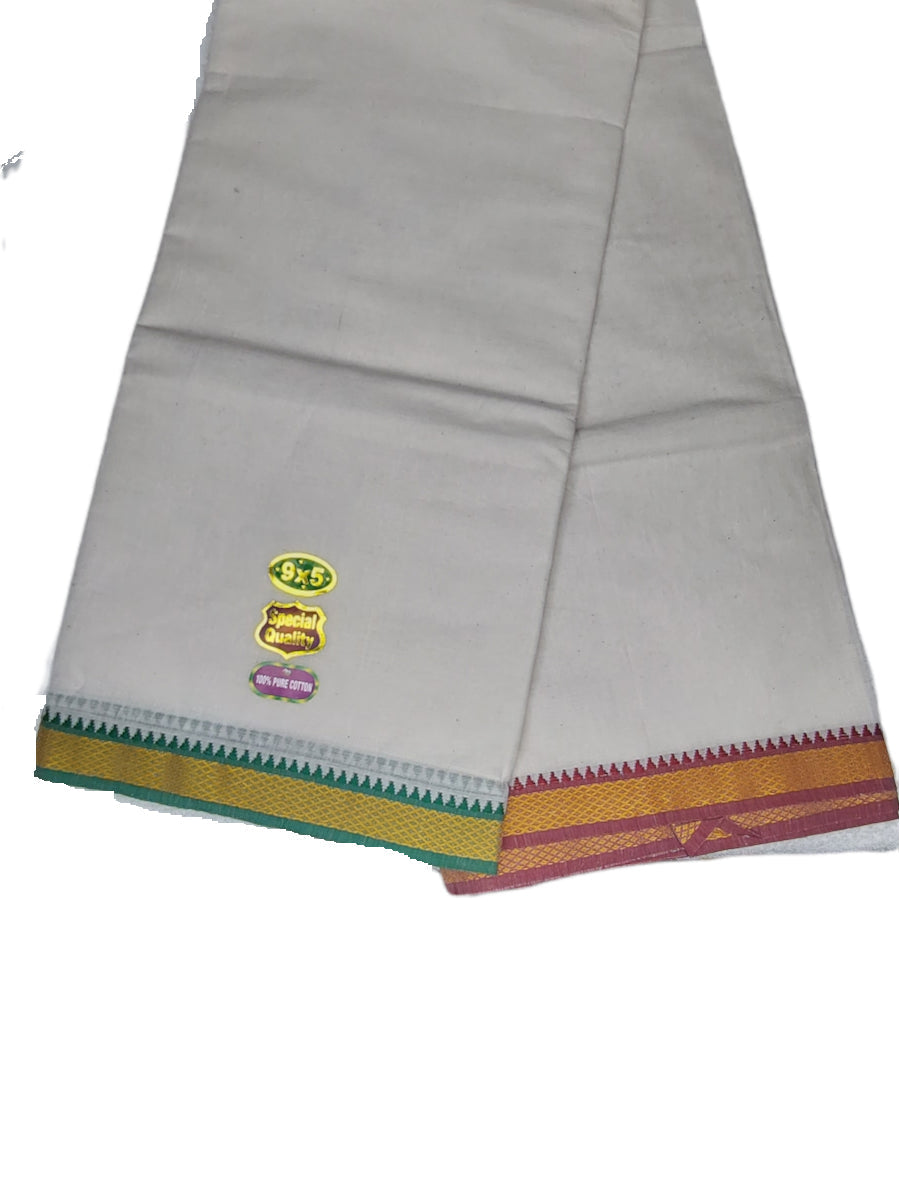 Cotton Unbleached Off-White Dhoti | South Indian Cotton Dhoti Mayil Kan Vesti [9X5]