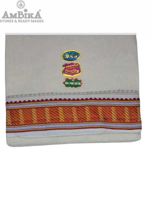 Cotton Mens Panjakejam Jacquard Border Dhoti &amp; Towel set [9 * 5]