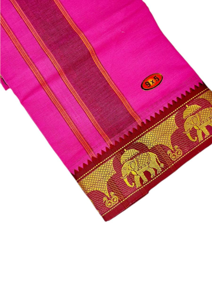 Cotton Mens Panjakejam MultiColor Dhoti With Fancy Border & Towel set [9X5]